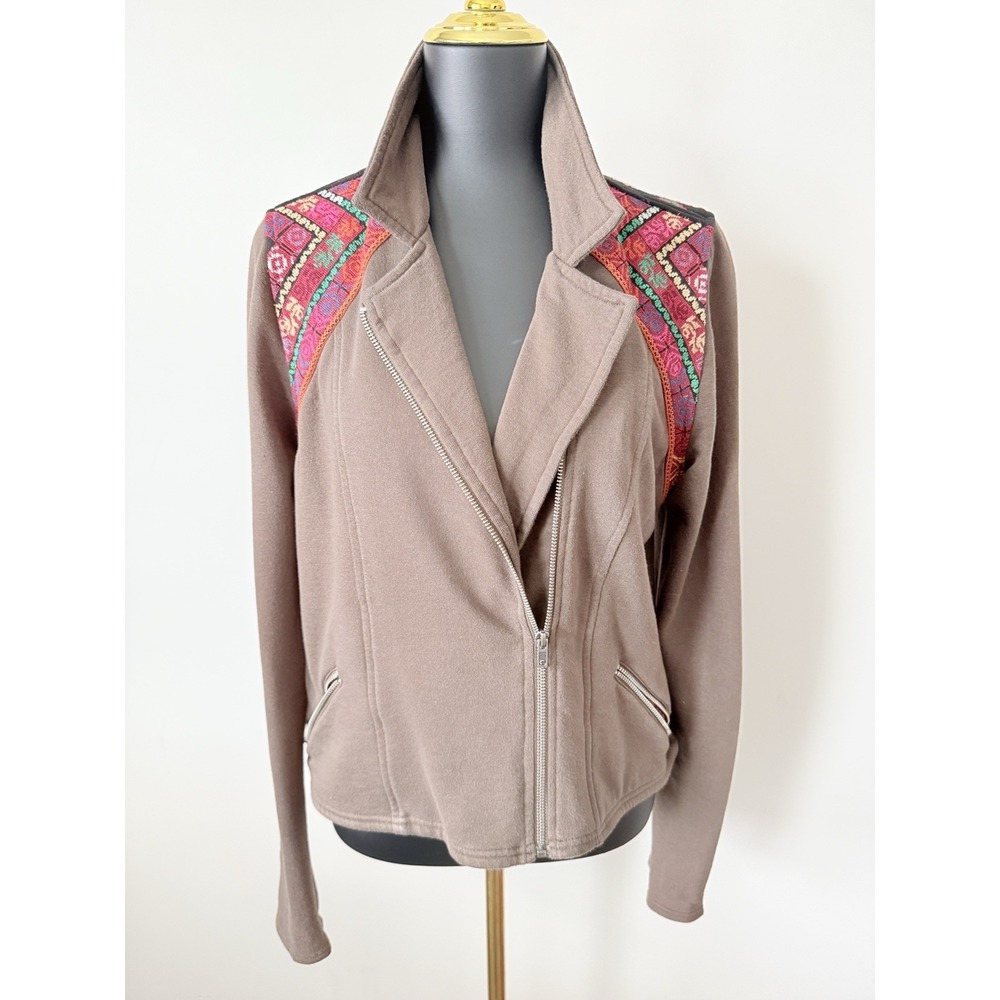 Ecote Women's L Embroidered Southwest Moto Zip Jacket Brown - Picture 9 of 16